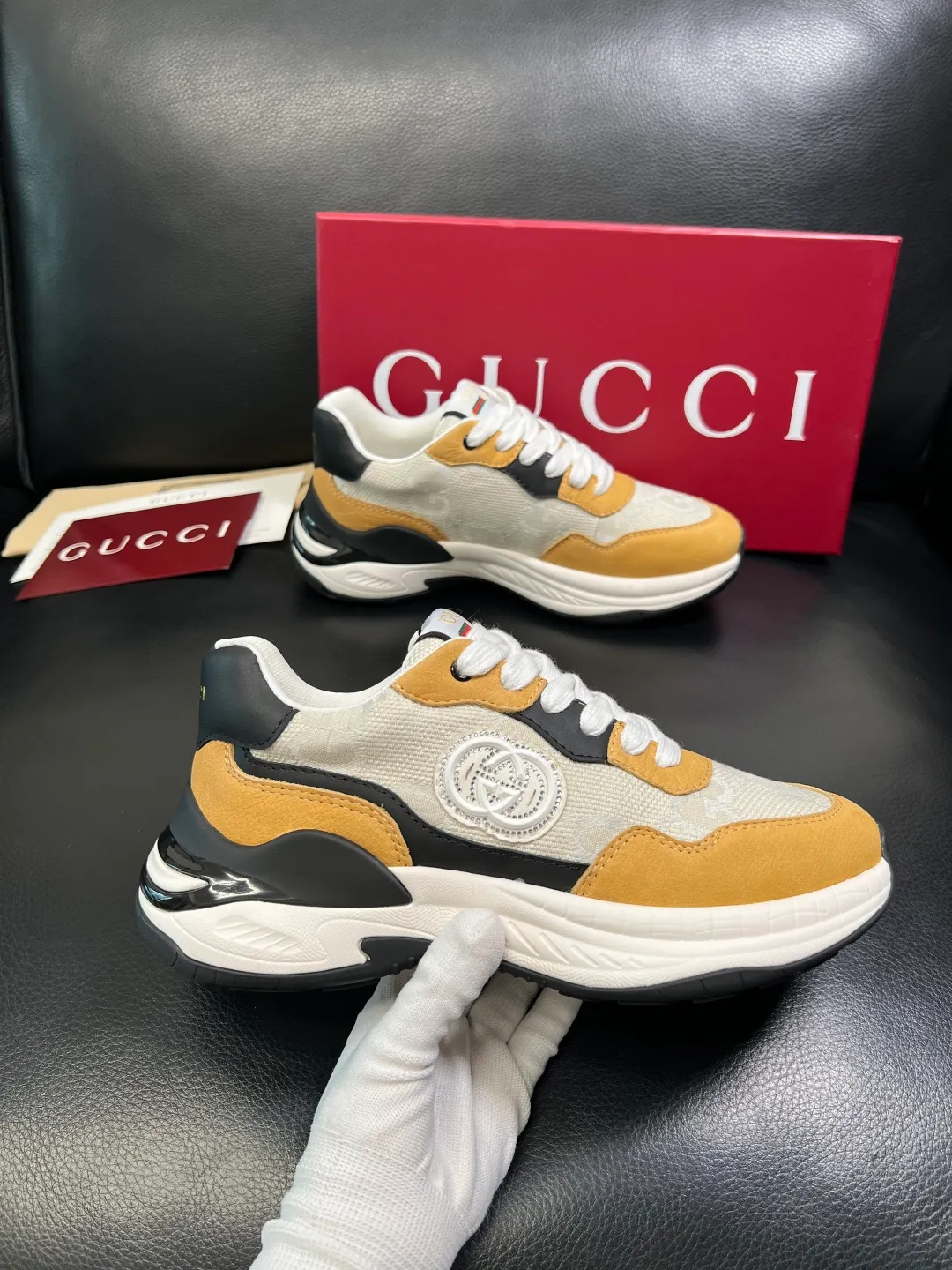 Men's shoes 💰800 Gucci top purchasing Gucci counter new model, original factory configuration imported cowhide from Italy with printed fabric, imported cowhide lining, breathable and comfortable, sole: original factory special sole is super comfortable, original factory and single goods are high quality, welcome to compare, code number 38-44 (customized 45)